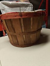 Vintage Large Wood Apple Picking Bushel Basket Metal Handles picture