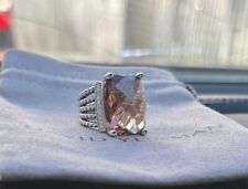 David Yurman Sterling Silver 20x15mm Wheaton Ring Morganite & Diamond Sz 7 picture