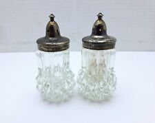 Vintage Indiana Glass Clear Crystal Salt Pepper Shakers Diamond Cut Tiara Set picture