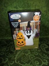 Ghost With Pumpkin Stack & Witch Hat Halloween Inflatable 4.5 FT air blown gemmy picture