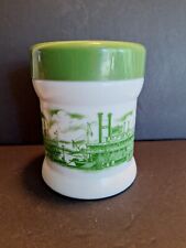 Vintage Milk Glass River Green Boat Scene On White Canister w/Lid Tobacco Jar picture