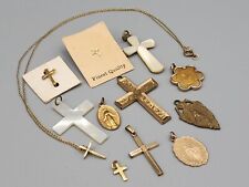 Vtg/Antique Religious Catholic Lot Medal Cross MOP Gold Filled Pendant Charm Pin picture