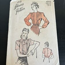 Vintage 1940s Advance 4195 Pintuck Button Back Blouse Top Sewing Pattern 16 USED picture