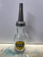 Gulf Motor Oil Bottle Spout Cap Glass Vintage Style Gas Station picture