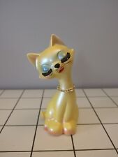 MCM Vintage Japan Yellow Pearly Ceramic Eyelash Cat Chain Collar Figure RARE 5