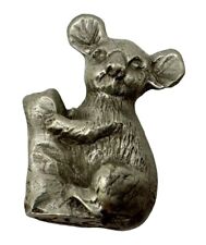 Signed Vintage Pewter Koala on Branch Figurine Silver Toned Metal .5” picture