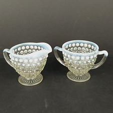Vintage Anchor Hocking Moonstone Opalescent Glass Hobnail Cream and Sugar Set picture