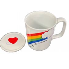 Vintage 1970’s Coffee Tea Mug with Lid Rainbow Clouds Heart Gay Pride D Handle picture