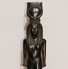 RARE ANTIQUE BLACK PHARAONIC STATUE of goddess Isis Bc heavy stone made in Egypt picture