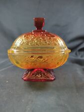 Vintage Mid Century Amberina Depression Glass Candy Dish Chestnuts Leaves Design picture