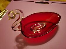 Duncan & Miller Swan Clear Glass Neck Ruby Red Candy Dish 8