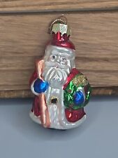 Thomas Pacconi Museum Christmas Ornament Glass Santa Holding Wreath Blue Gloves picture