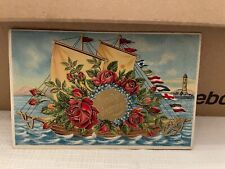 Vtg Postcard Embossed Birthday Greetings Ship Of Roses  picture