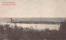 Pier and Lighthouse South Haven Michigan c1910 Postcard picture