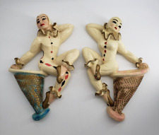 Vintage Puccini Chalkware Harlequin Jester Set of 2 Wall Plaques picture
