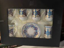 Hand Made Turkish Tea Set For 6 Cup Saucer Porcelain Floral Gold New Open Box picture