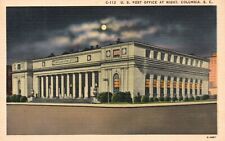 Postcard SC Columbia US Post Office by Night Linen Unposted Vintage PC J8640 picture