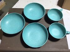 Vintage Daileyware By Home Decorators 2 Cups & 3 Bowls ~ Turquoise Blue picture