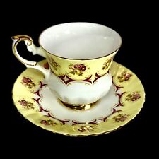 Tea Cup and Saucer Royal Dover Bone China Made in England Gold Trim Yellow picture