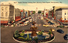 Vtg linen post card DEXTER AVENUE LOOKING EAST AT STATE CAPITOL,  MONTGOMERY, AL picture