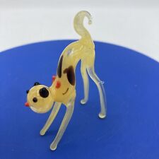 Vtg Hand Blown Glass Cat Miniature Figurine Yellow Orange Brown 2.75” Tabby picture
