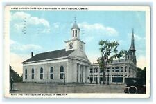1925 First Church And First Sunday School In America Beverly MA Vintage Postcard picture