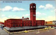 Chicago, IL Illinois DEARBORN STREET RAILROAD STATION Train Depot LINEN Postcard picture