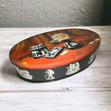 VTG Oval Black Tin Container Metal Floral Collectible w/Lid Carr England *read* picture