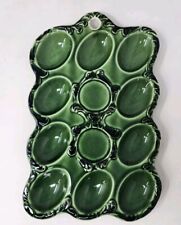 Vintage Deviled 10 Egg Dish Tray Server Green Ceramic Made in Japan Retro EUC  picture