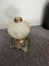 Antique EAPG Pittsburgh Lamp, Brass & Glass Beaded Drape Frosted Glass Oil Lamp picture