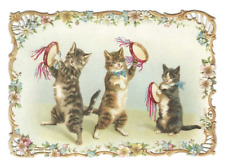 Old DIE CUT Trade Card C D Kenny Washington Tea Coffee Roaster Cats Tambourines picture