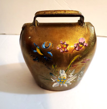 Vintage Swiss Cow Bell Handpainted Brass Switzerland Floral  picture