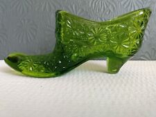 Vintage Green Victorian Style Shoe Slipper Figurine Pressed Molded Glass picture