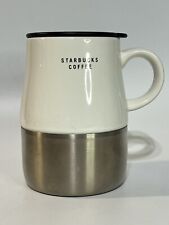 Starbucks Coffee Mug Metal Bottom 2005 White Ceramic Cup with Lid 14oz. picture