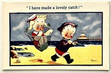 Lovely Catch Beach Humor Romantic Cute Boy Catching Girl in Net Vtg Postcard  picture