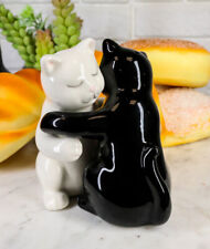 Ebros Colorful Ceramic Black White Cat Couple Hugging Dancing Salt Pepper Shaker picture