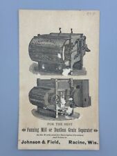 1880s RACINE Wisconsin JOHNSON & FIELD SEPARATOR Farm Advertising Trade Card picture