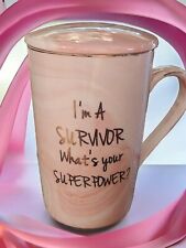 Coffee Tea Mug Pink Marble Im A Survivor Whats Your Super Power With Lid picture