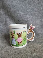 Vintage Ceramic Porcelain Coffee Tea Mug Bunny Rabbits in Love Rabbit Handle picture