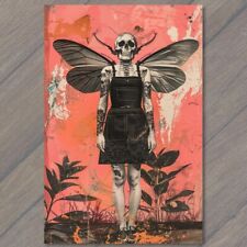 POSTCARD Girl Death Moth Goth Weird Creepy Pink Tattoos Nightmare Scary Unusual picture