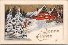 Vintage 1933 French HAPPY NEW YEAR Embossed Postcard Winter Scene 