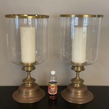 Pair Brass Satin Finish XL Glass Hurricane Candle Holders by Global Views picture