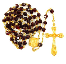 Gorgeous Dark Red Glass Beads Catholic Rosary Goldplated Scroll Crucifix picture