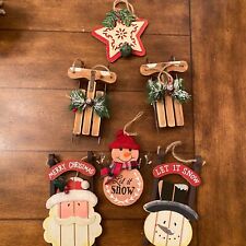 Christmas Ornaments Sleds Snowman Star Mixed Lot of 6 A32 picture