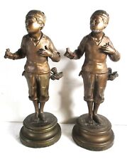 UNUSUAL MATCHED PAIR FRENCH SPELTER FIGURES, LATE 19TH C, SMOKING FIRST PIPE picture