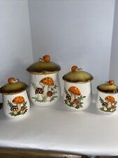Vintage Merry Mushroom 4 Canister Set Lids Sears Roebuck & Co Japan 1978 Chips picture