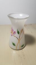 VTG MCM Bartlett Collins White Glass Vase Hand Painted Flowers picture