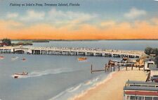 Fishing at John's Pass Treasure Island Florida Linen Postcard picture
