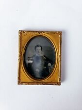 Antique 1/9th Plate Ambrotype Of Young Boy. Sitting Windsor Chair, Bow Tie picture