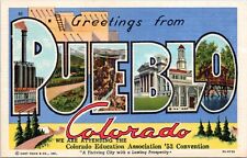 Large Letter Greetings from Pueblo, Colorado- 1939 Linen Postcard - Curt Teich picture